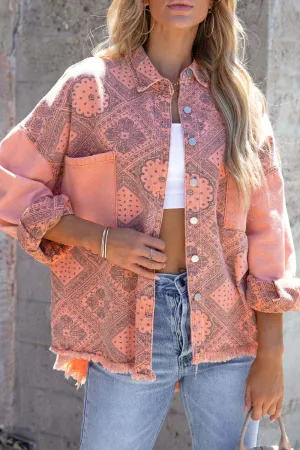 Fashion Casual Print Buckle Turndown Collar Outerwear