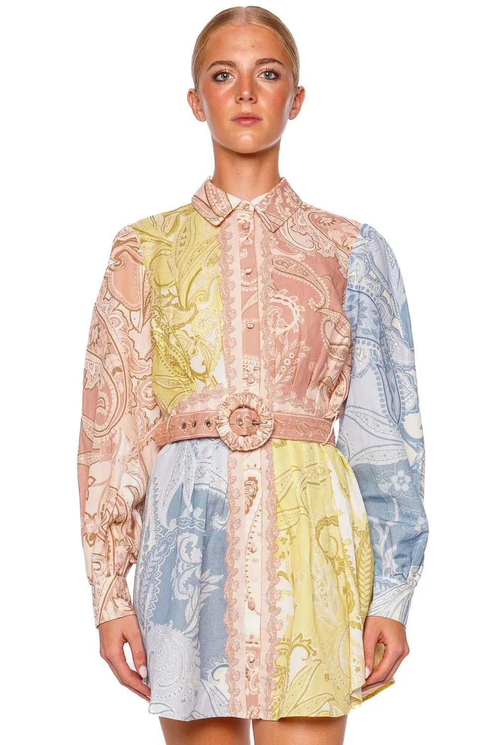 Fiza Paisley Belted Mini Shirt Dress