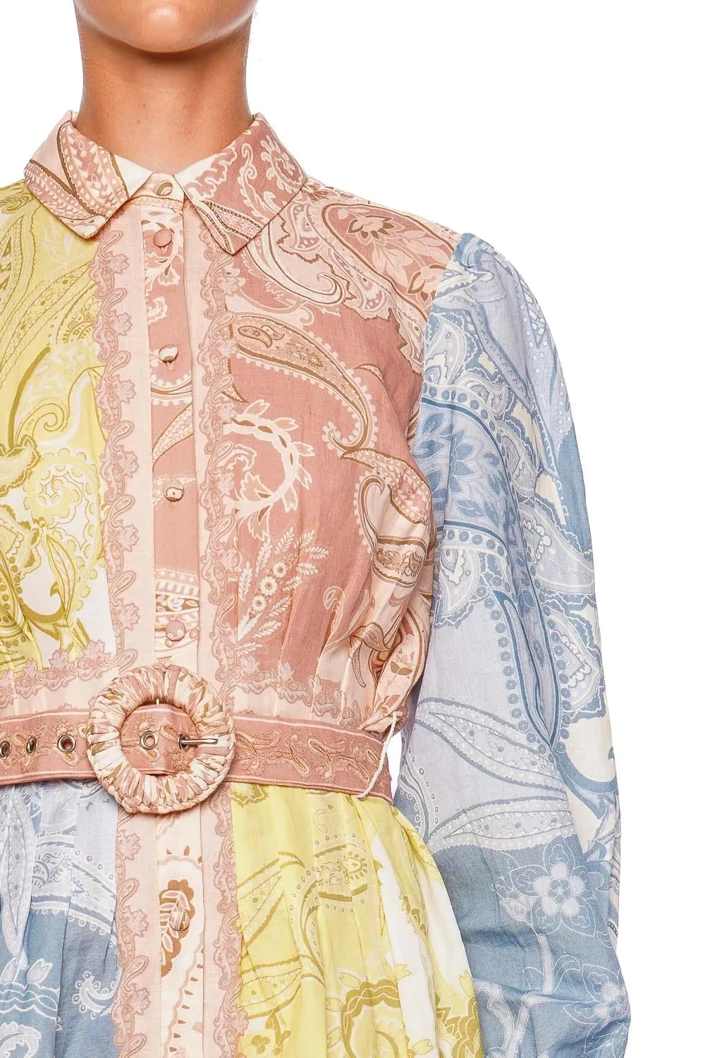Fiza Paisley Belted Mini Shirt Dress