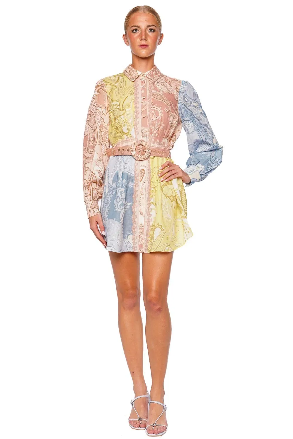 Fiza Paisley Belted Mini Shirt Dress
