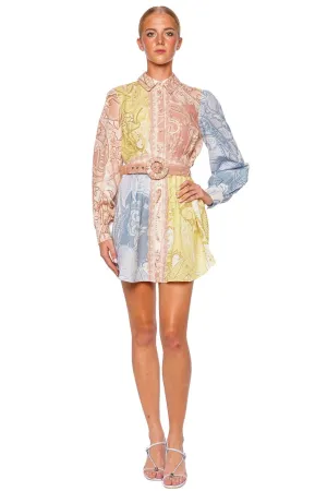 Fiza Paisley Belted Mini Shirt Dress