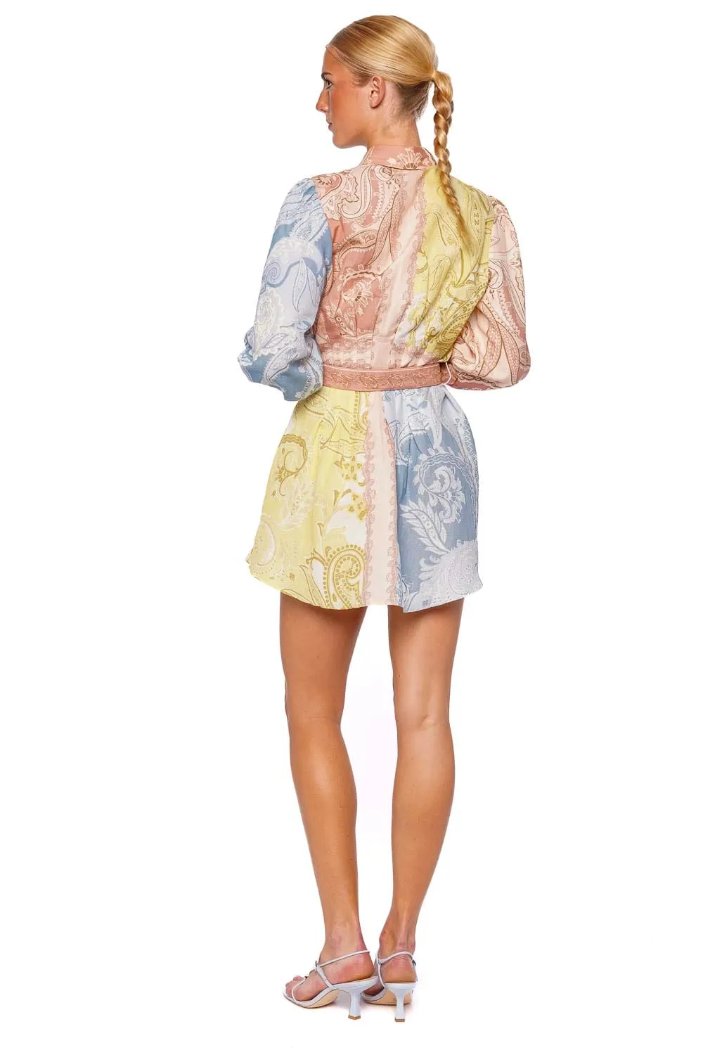 Fiza Paisley Belted Mini Shirt Dress