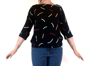 Frock Me Out navy print 3/4 sleeve top size L (fits size 12-small 14)