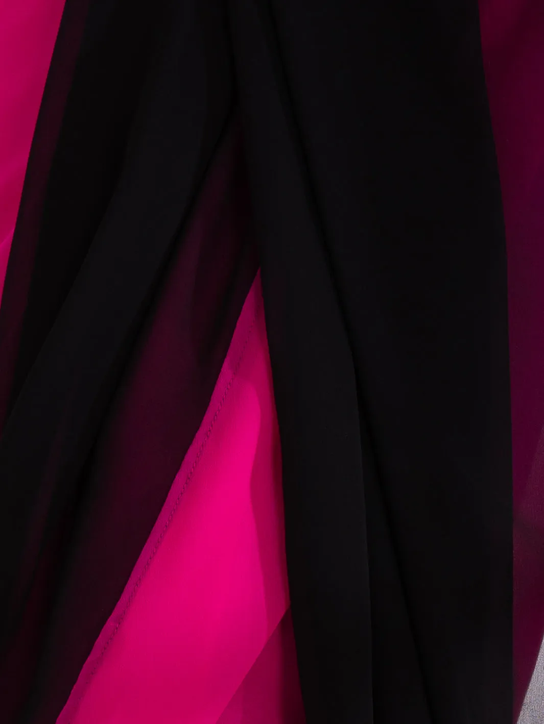 Fuchsia & Black Triangle Georgette Saree with Posh Black Blouse Fabric