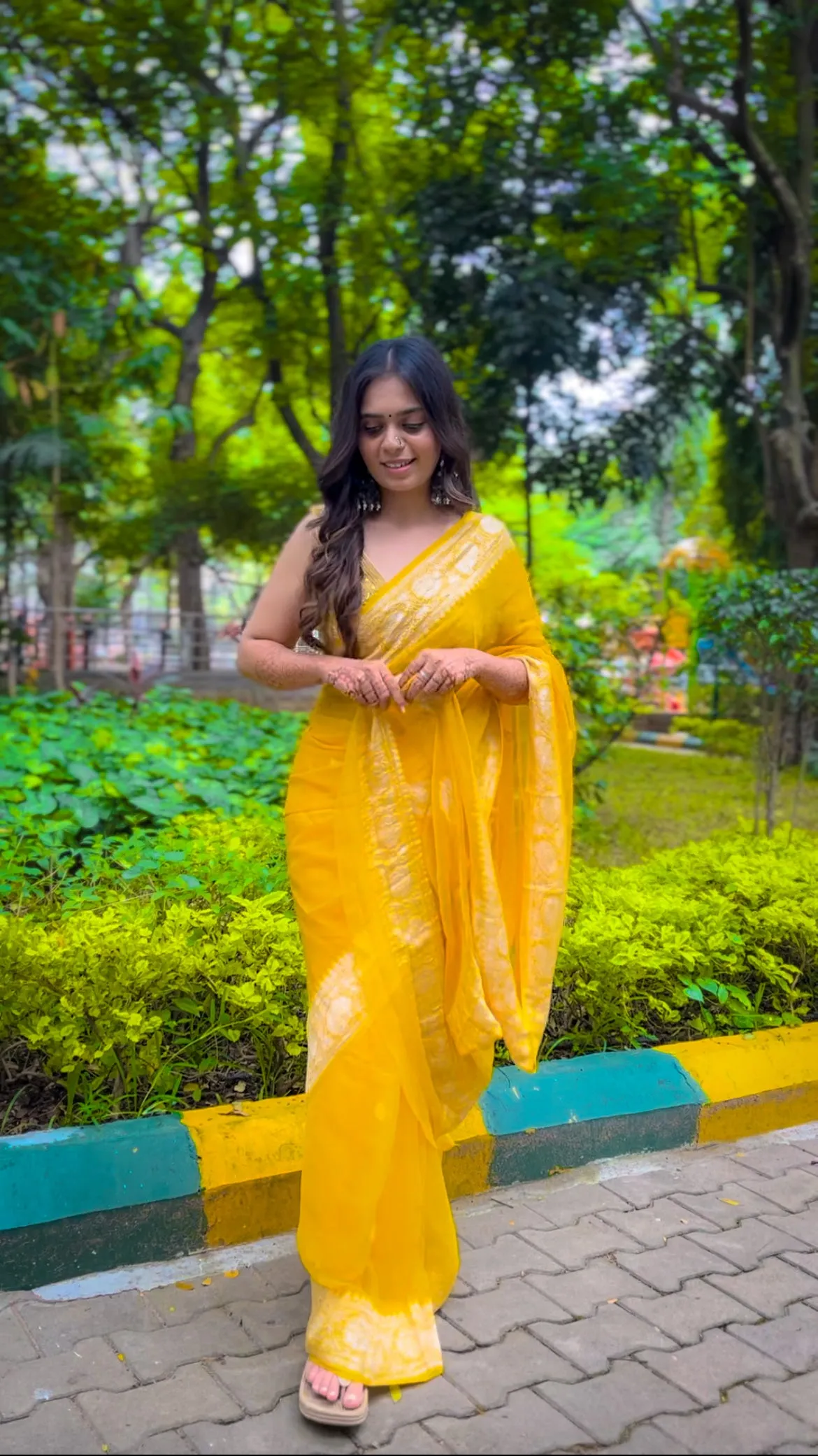 Haldi Yellow Banarasi Khaddi Georgette Jaal Saree
