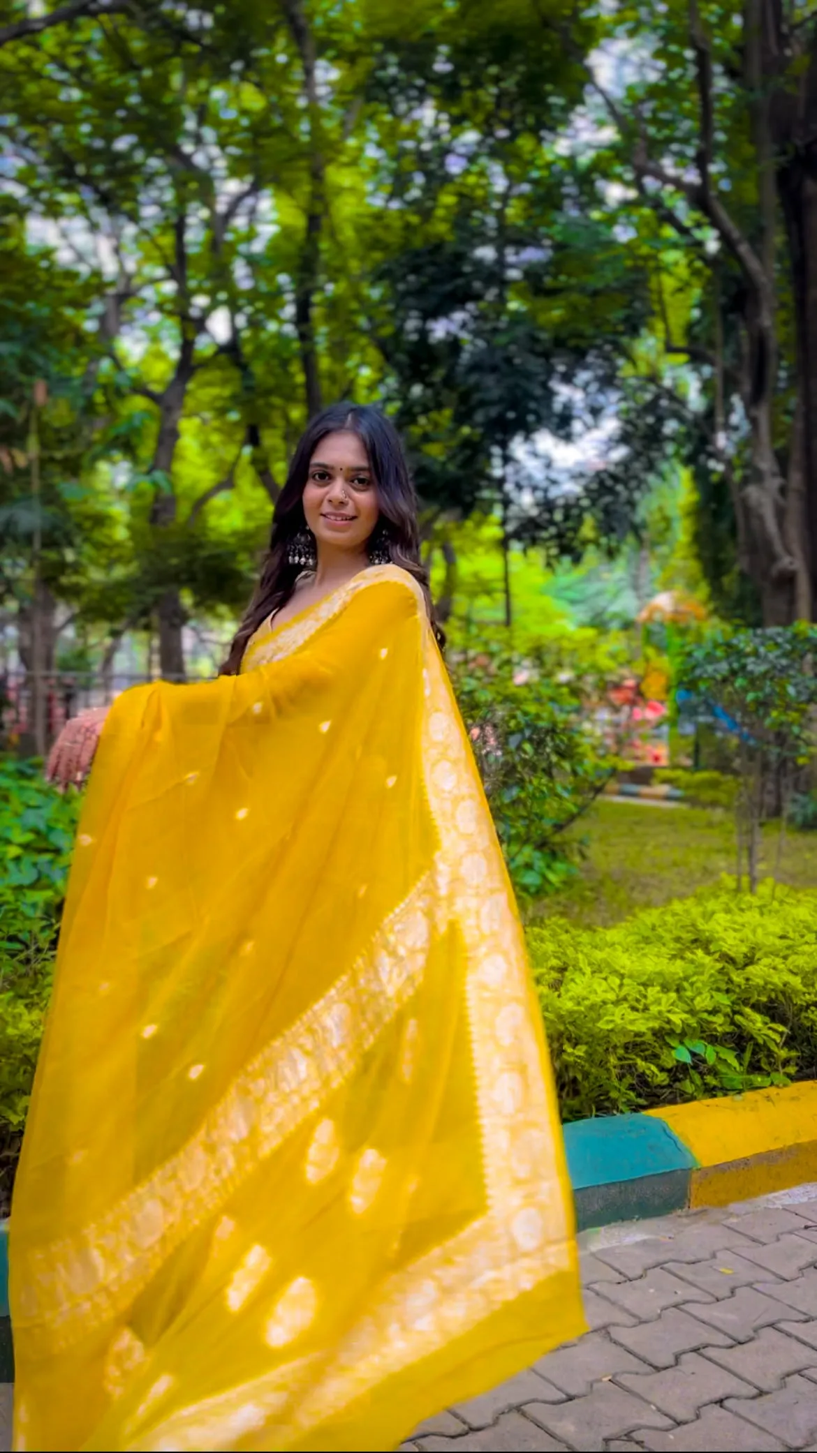 Haldi Yellow Banarasi Khaddi Georgette Jaal Saree