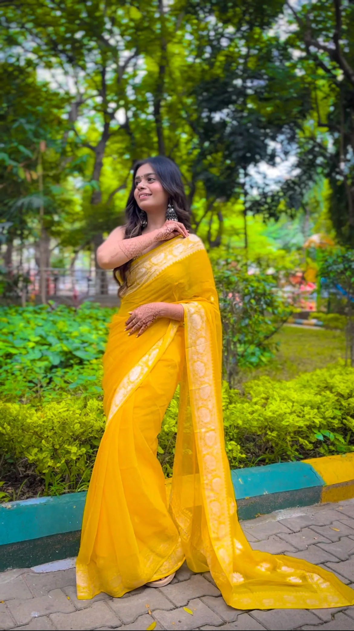Haldi Yellow Banarasi Khaddi Georgette Jaal Saree