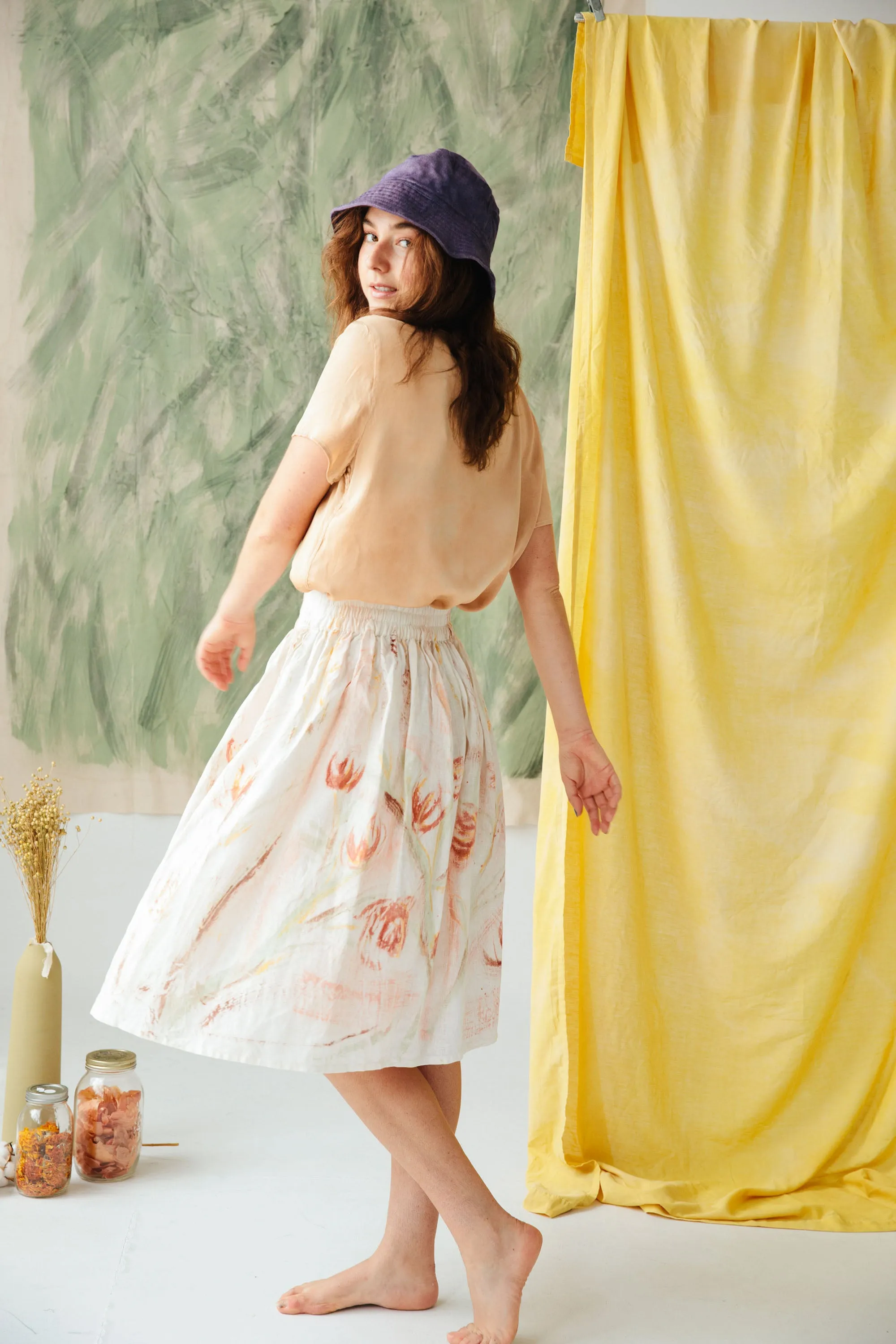 Hand-Painted Linen Skirt - Wild Flower