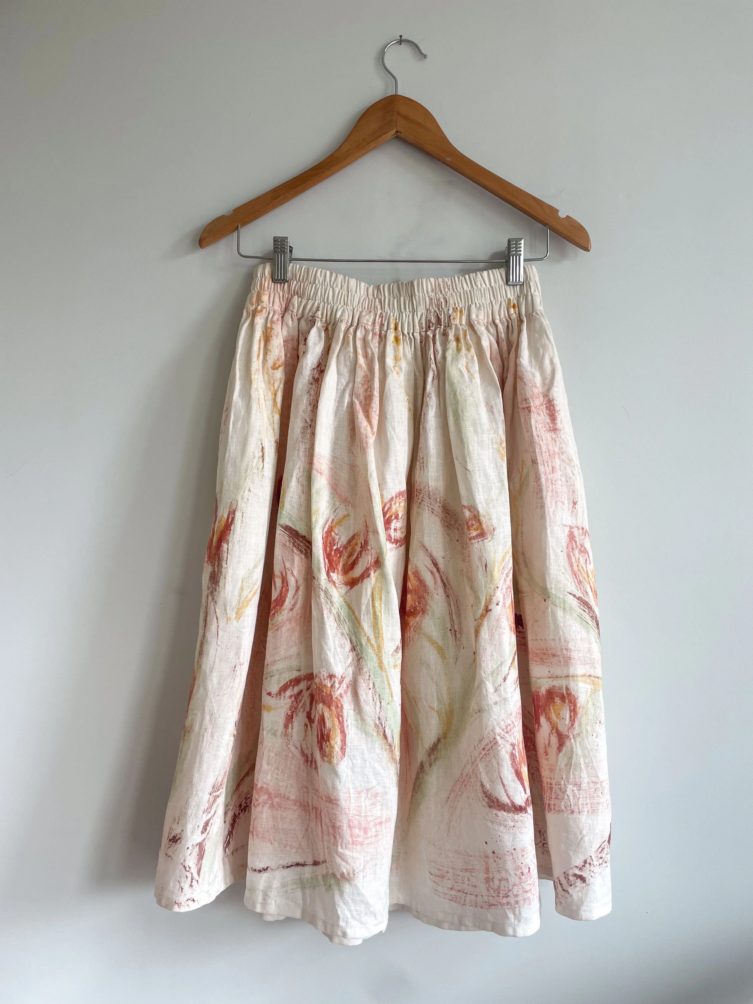 Hand-Painted Linen Skirt - Wild Flower