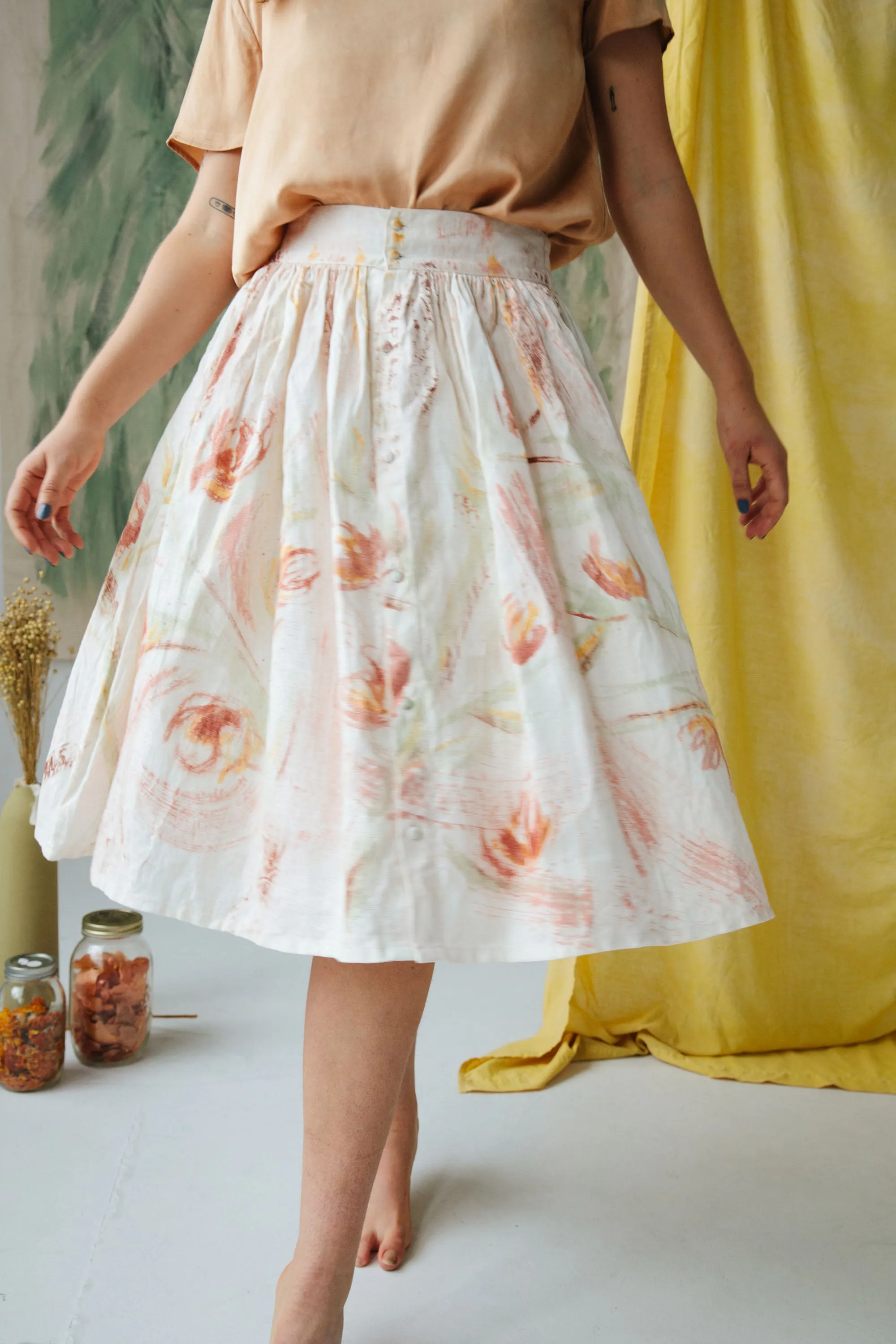 Hand-Painted Linen Skirt - Wild Flower