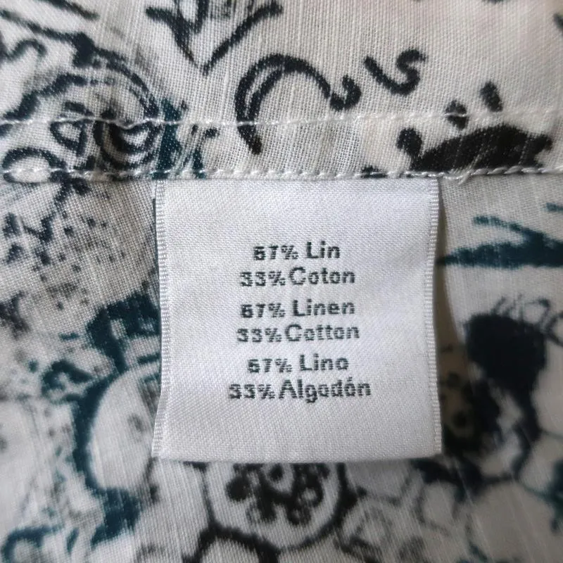 Hermes Button Down Shirt White/Blue Printed Linen-Cotton Size 40 Long Sleeve Top