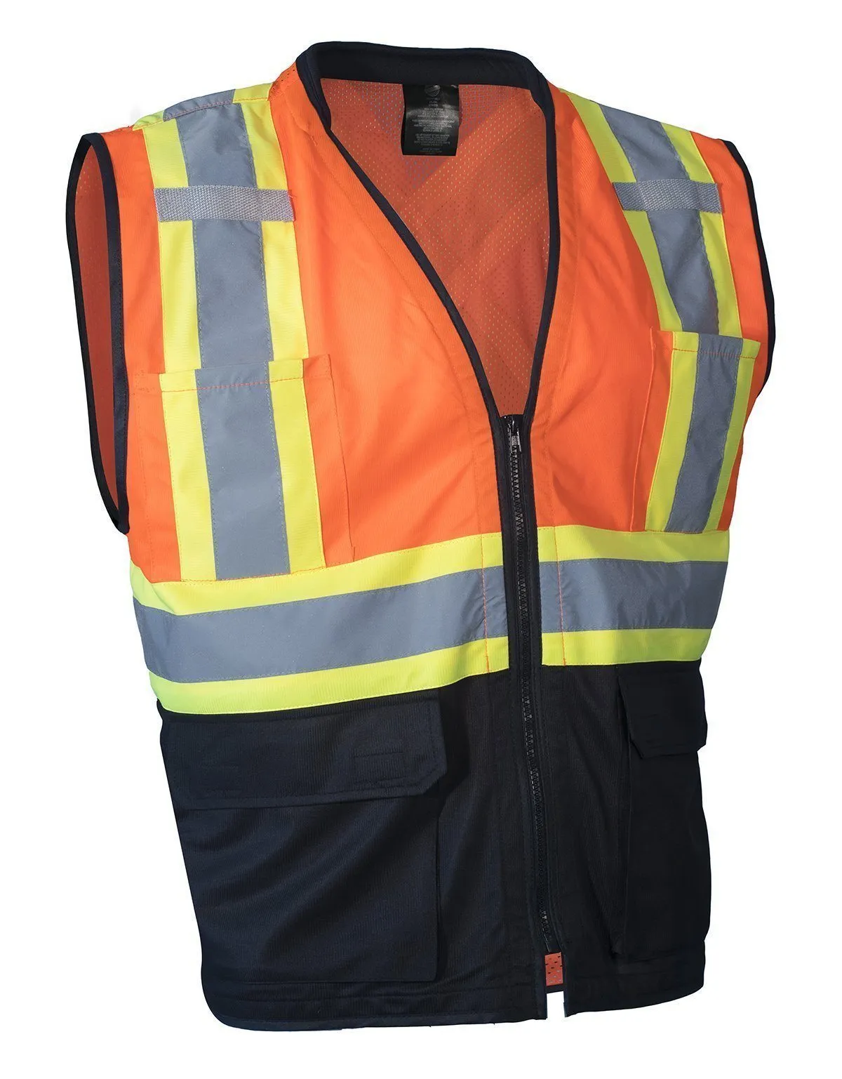 Hi Vis Traffic Safety Vest with Zipper Front, Tricot Polyester, 3 Sizes