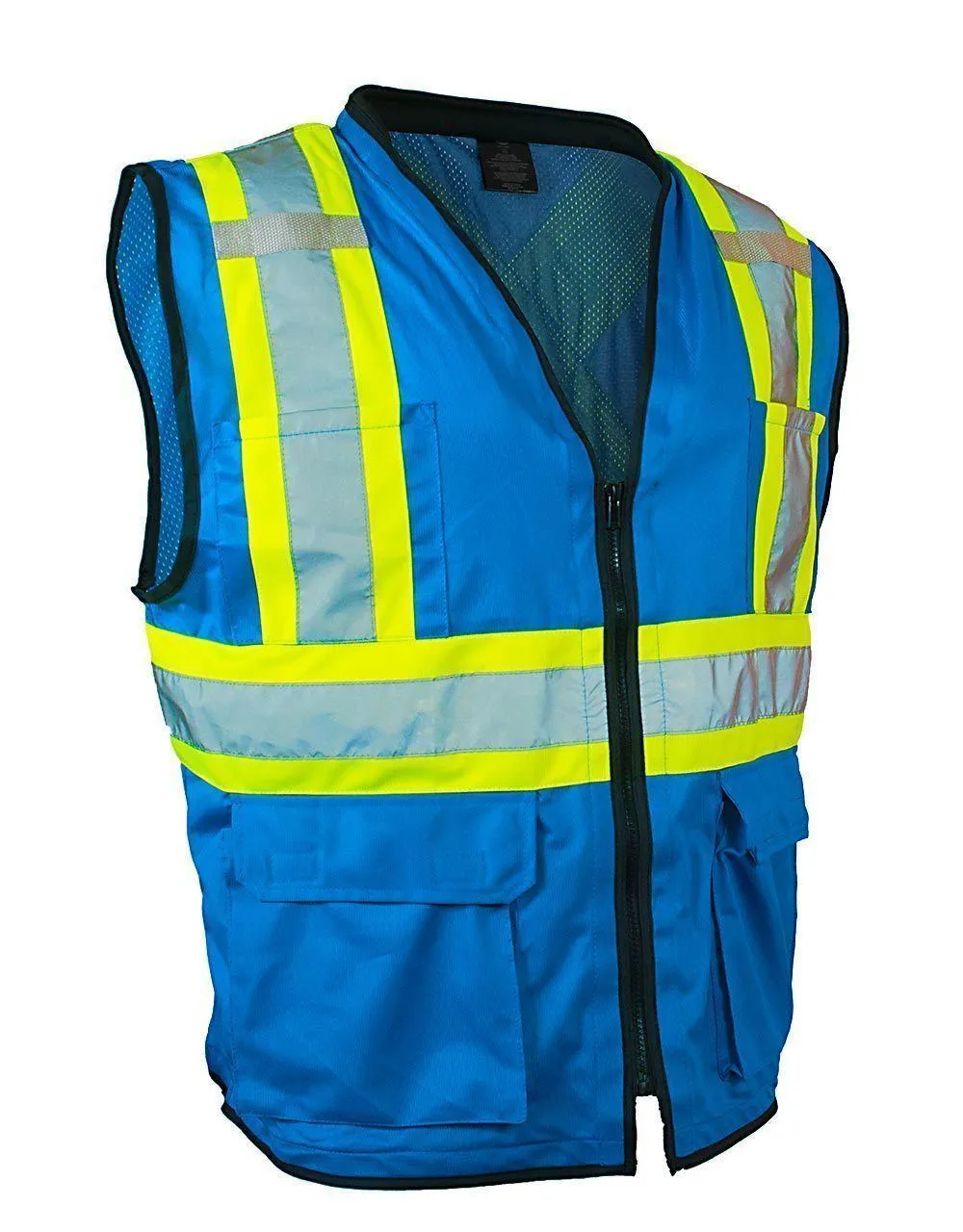Hi Vis Traffic Safety Vest with Zipper Front, Tricot Polyester, 3 Sizes