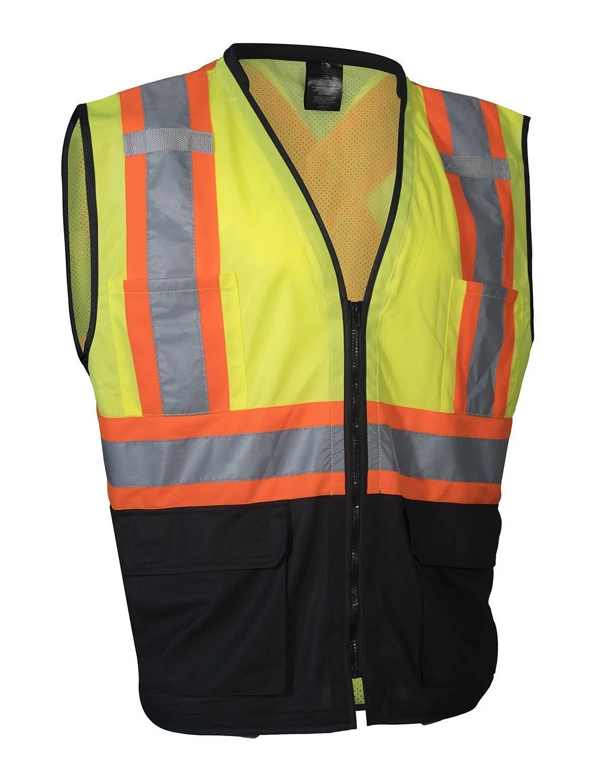 Hi Vis Traffic Safety Vest with Zipper Front, Tricot Polyester, 3 Sizes