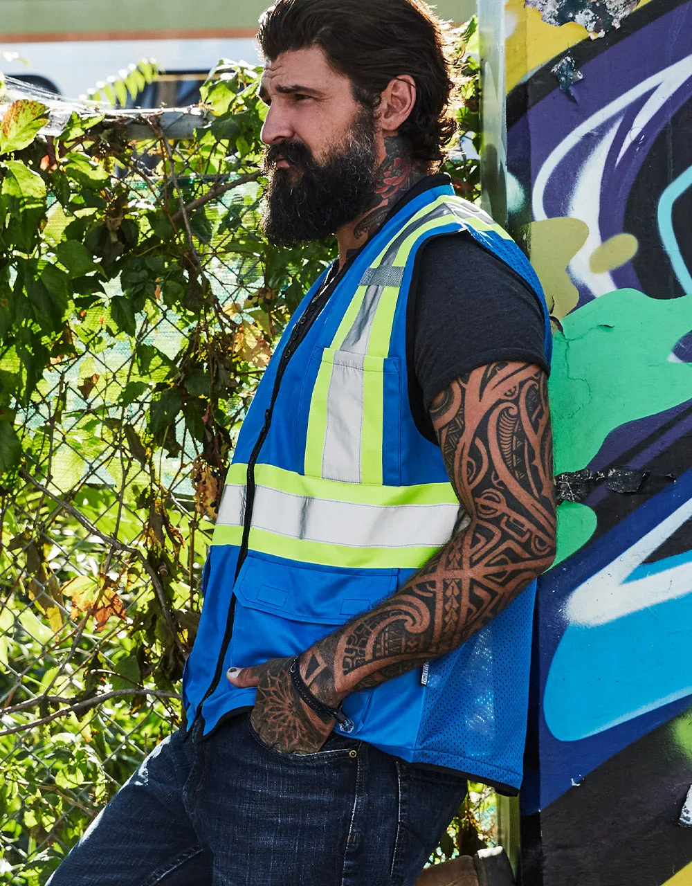 Hi Vis Traffic Safety Vest with Zipper Front, Tricot Polyester