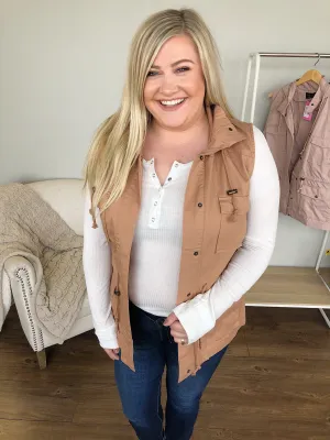 Hooded Button Up Vest- Dusty Peach