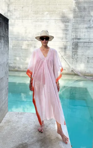 Jamdani caftan with orange border