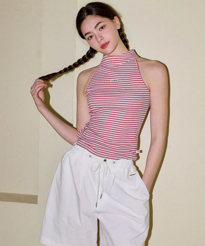 KANDINI New Stripe Halter Tee - Red