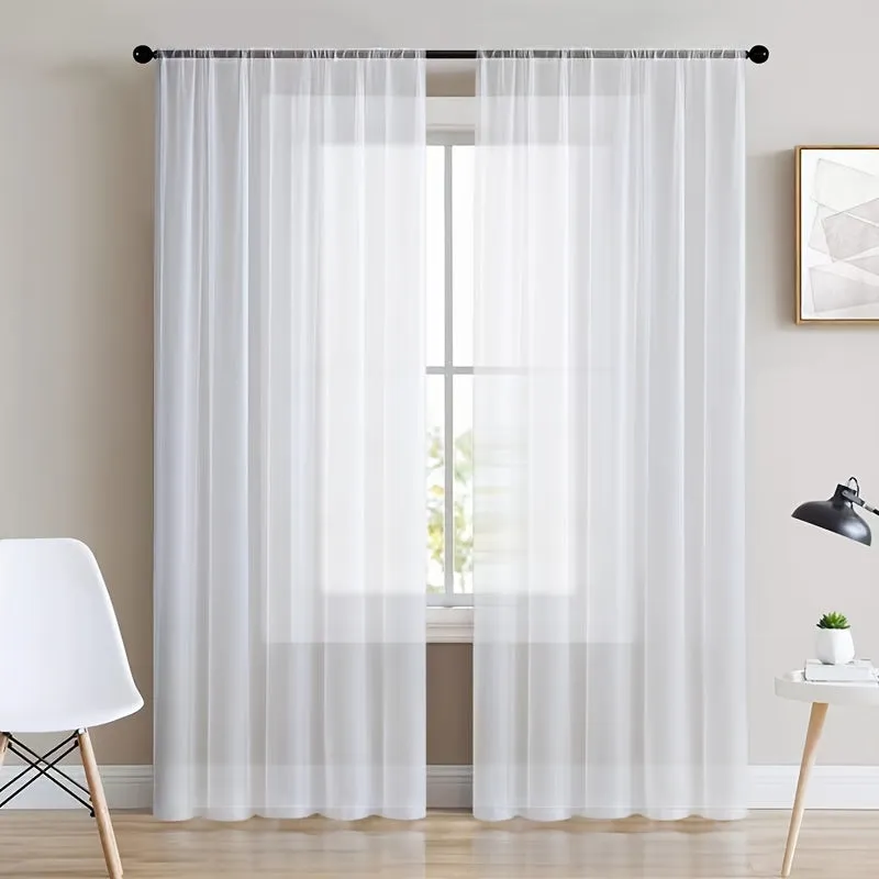 kkboxly 1pcs/set Pure Colour Sheer Voile Window Treatment With Rod Pocket Curtain Panels Suitable For Use In Kitchens, Bedrooms, And Living Rooms (white 52x84)