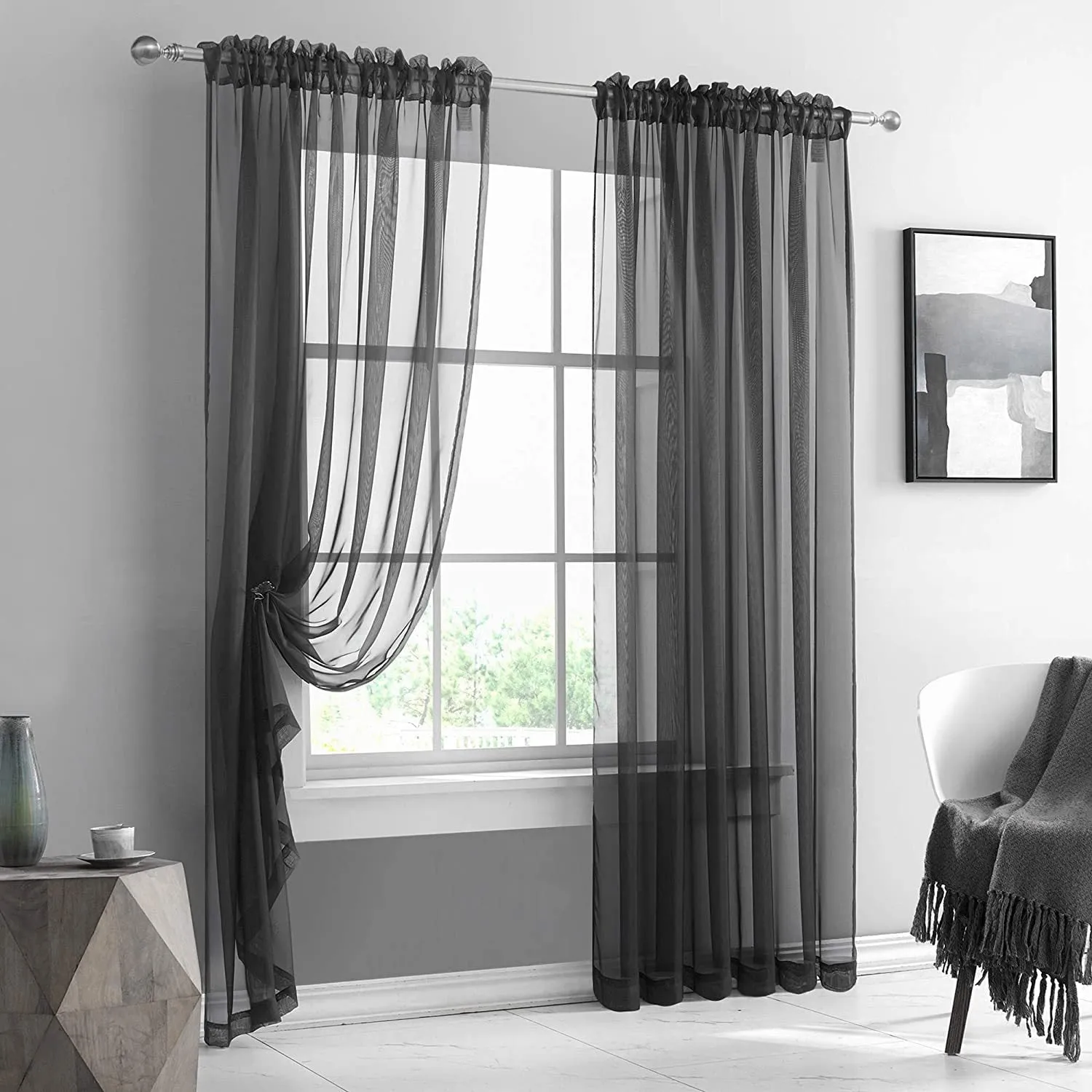 kkboxly 1pcs/set Pure Colour Sheer Voile Window Treatment With Rod Pocket Curtain Panels Suitable For Use In Kitchens, Bedrooms, And Living Rooms (white 52x84)
