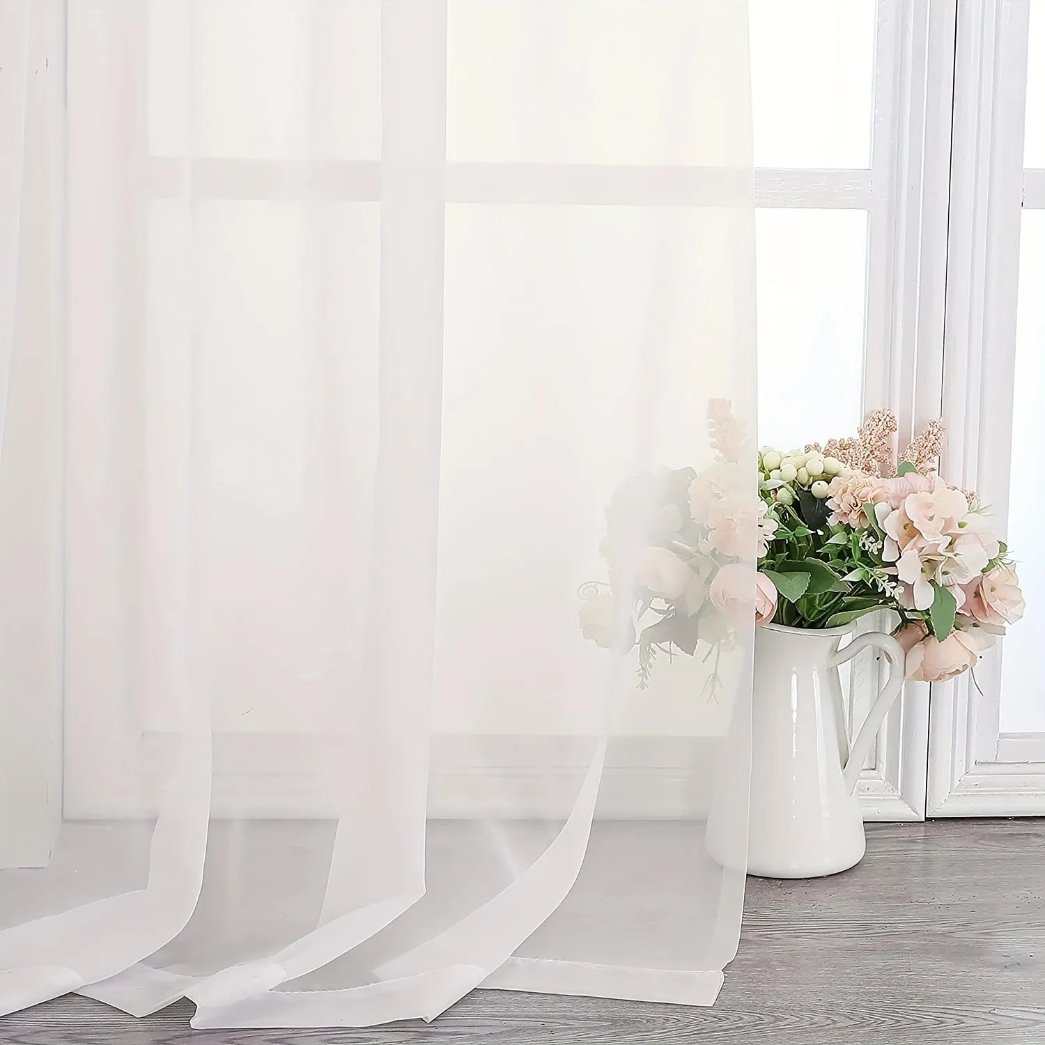 kkboxly 1pcs/set Pure Colour Sheer Voile Window Treatment With Rod Pocket Curtain Panels Suitable For Use In Kitchens, Bedrooms, And Living Rooms (white 52x84)
