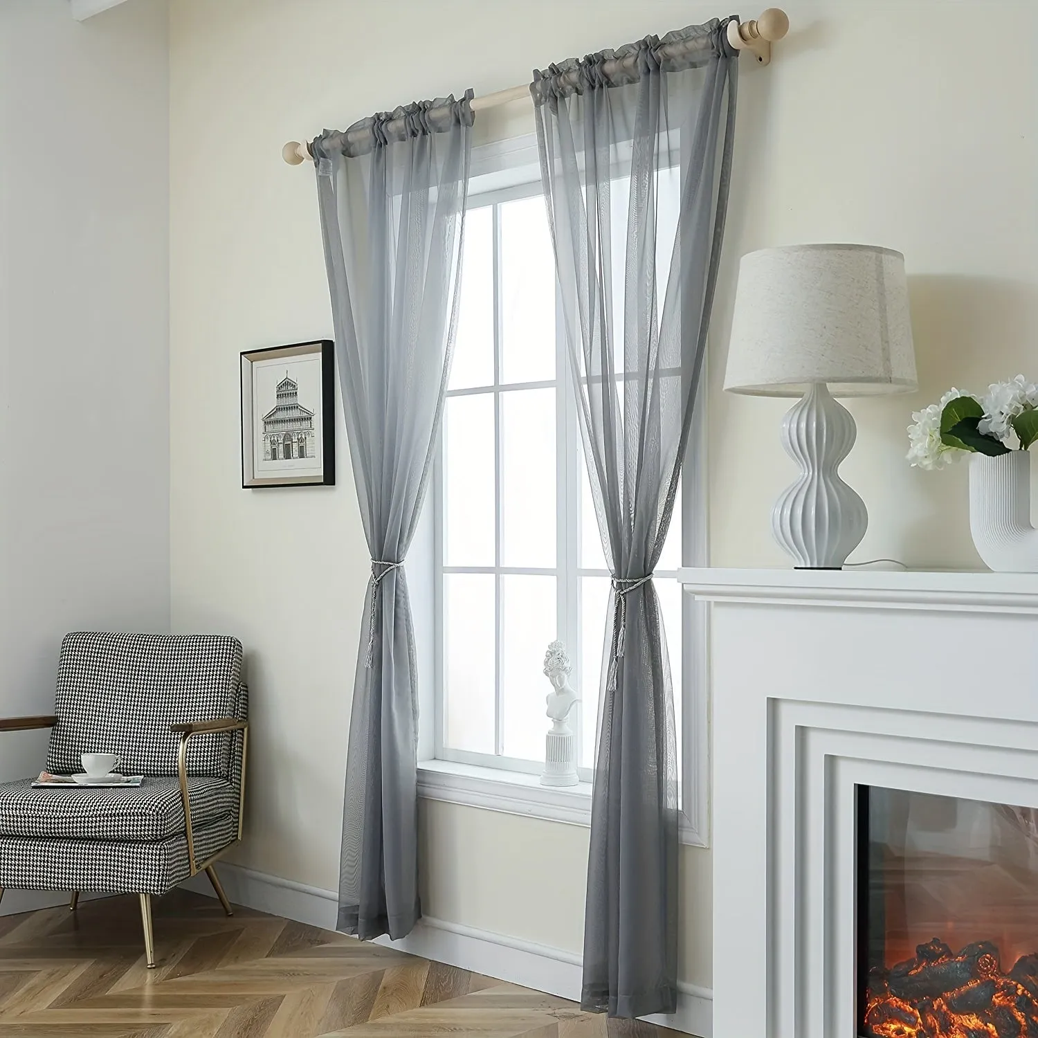 kkboxly 1pcs/set Pure Colour Sheer Voile Window Treatment With Rod Pocket Curtain Panels Suitable For Use In Kitchens, Bedrooms, And Living Rooms (white 52x84)