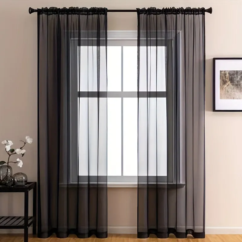 kkboxly 1pcs/set Pure Colour Sheer Voile Window Treatment With Rod Pocket Curtain Panels Suitable For Use In Kitchens, Bedrooms, And Living Rooms (white 52x84)