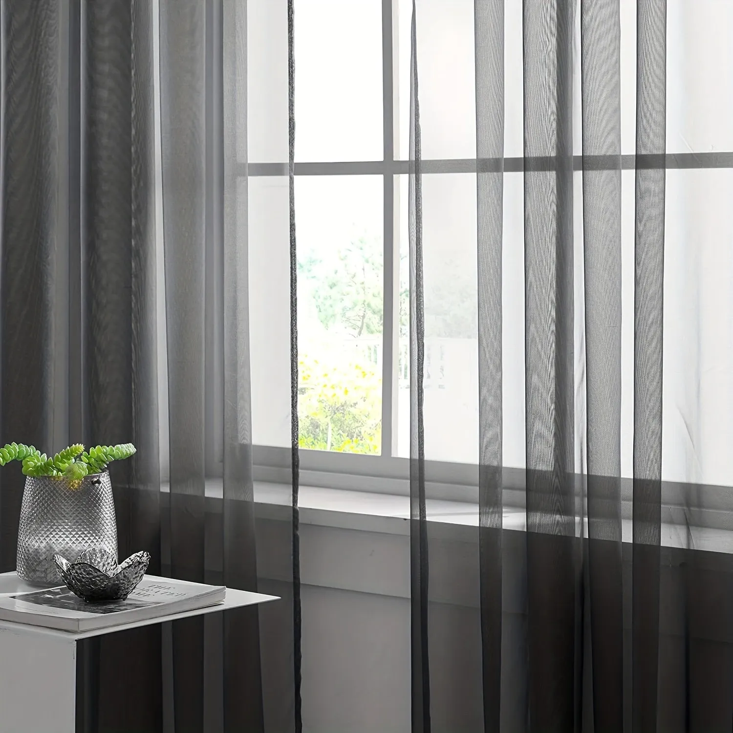 kkboxly 1pcs/set Pure Colour Sheer Voile Window Treatment With Rod Pocket Curtain Panels Suitable For Use In Kitchens, Bedrooms, And Living Rooms (white 52x84)