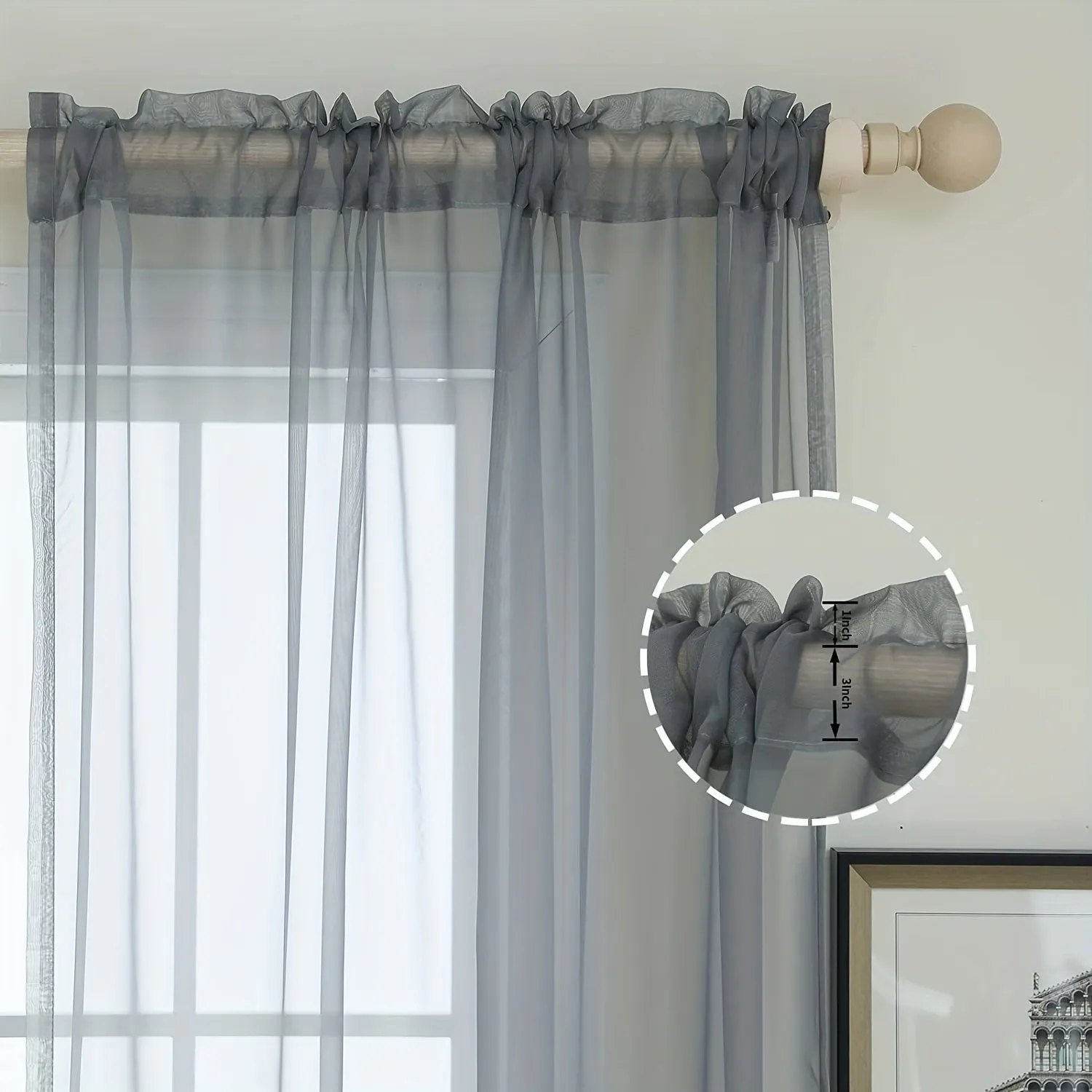 kkboxly 1pcs/set Pure Colour Sheer Voile Window Treatment With Rod Pocket Curtain Panels Suitable For Use In Kitchens, Bedrooms, And Living Rooms (white 52x84)