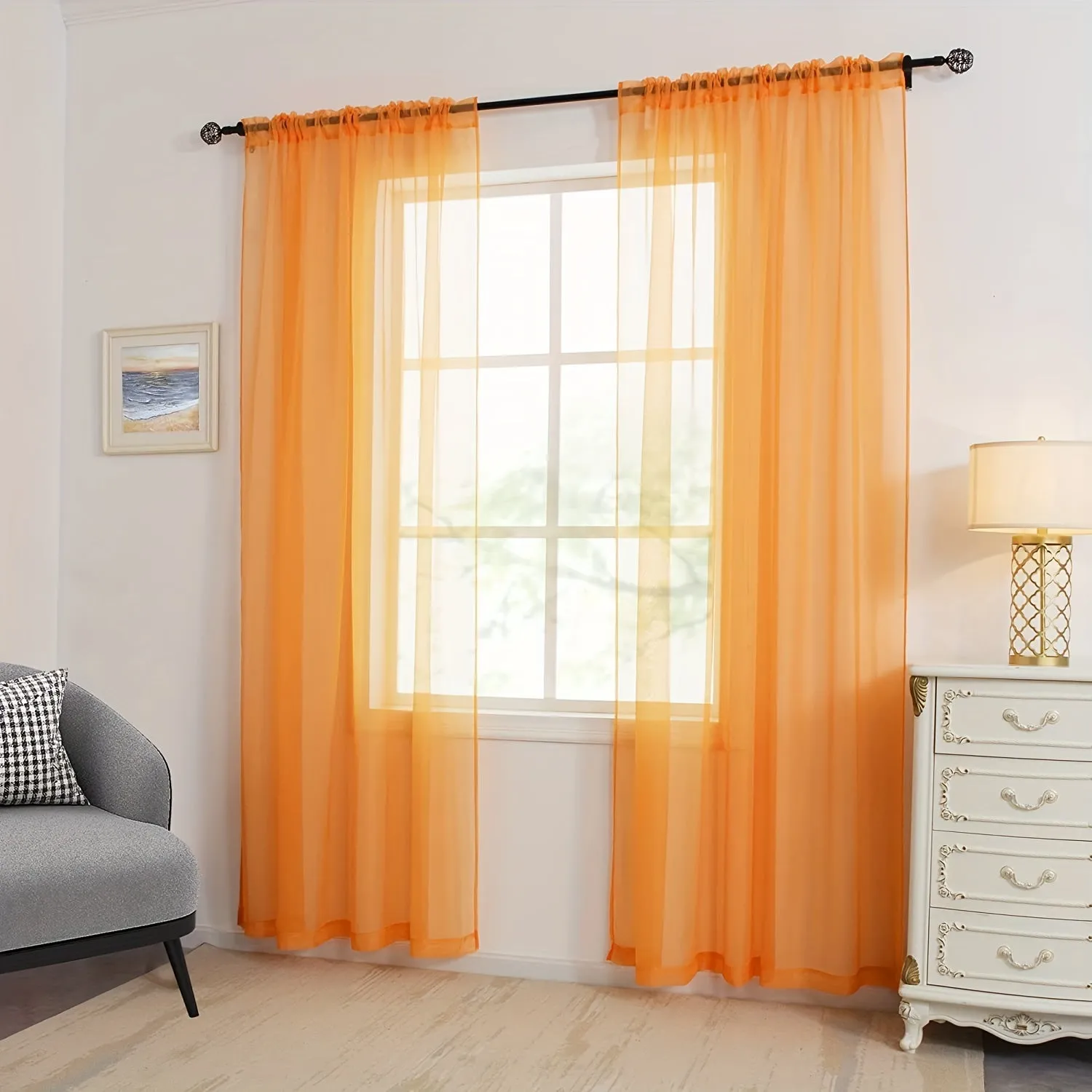 kkboxly 1pcs/set Pure Colour Sheer Voile Window Treatment With Rod Pocket Curtain Panels Suitable For Use In Kitchens, Bedrooms, And Living Rooms (white 52x84)