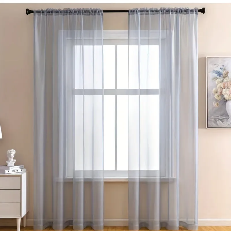 kkboxly 1pcs/set Pure Colour Sheer Voile Window Treatment With Rod Pocket Curtain Panels Suitable For Use In Kitchens, Bedrooms, And Living Rooms (white 52x84)