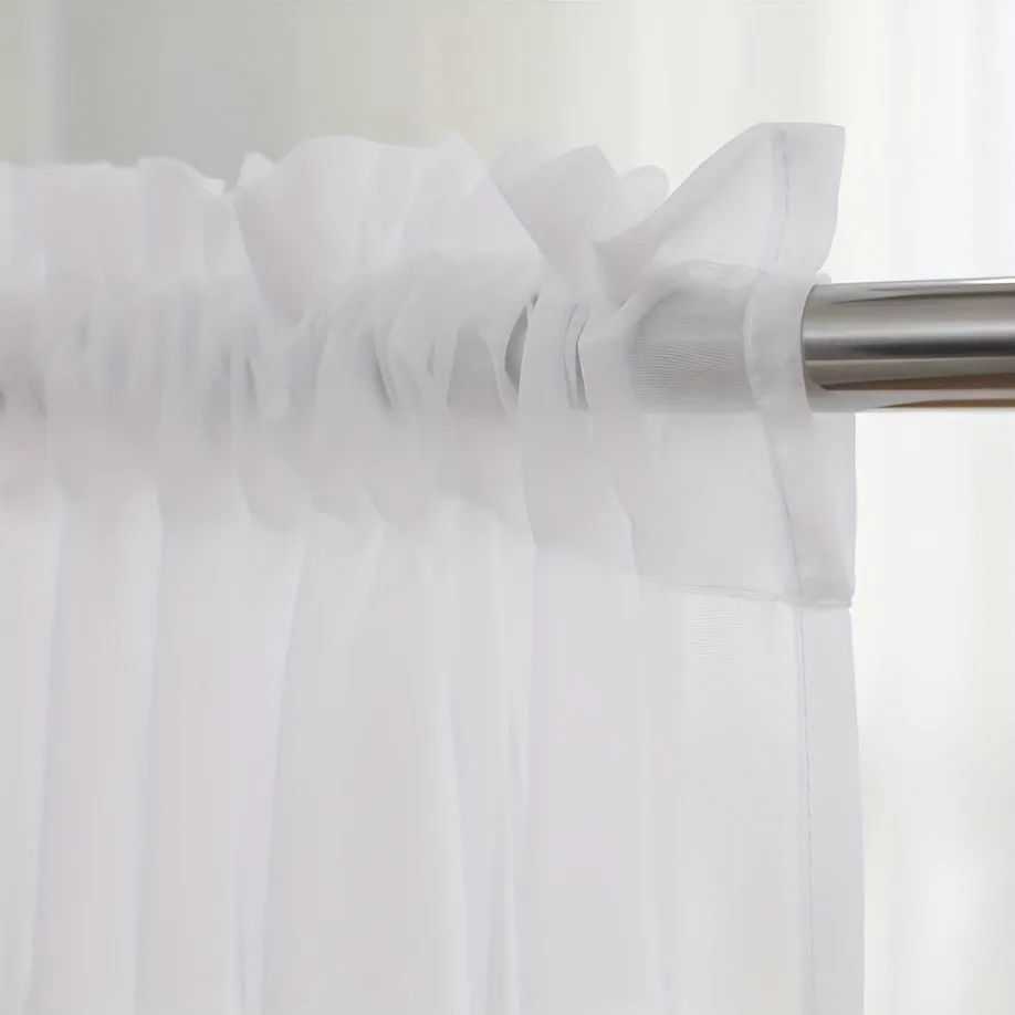 kkboxly 1pcs/set Pure Colour Sheer Voile Window Treatment With Rod Pocket Curtain Panels Suitable For Use In Kitchens, Bedrooms, And Living Rooms (white 52x84)