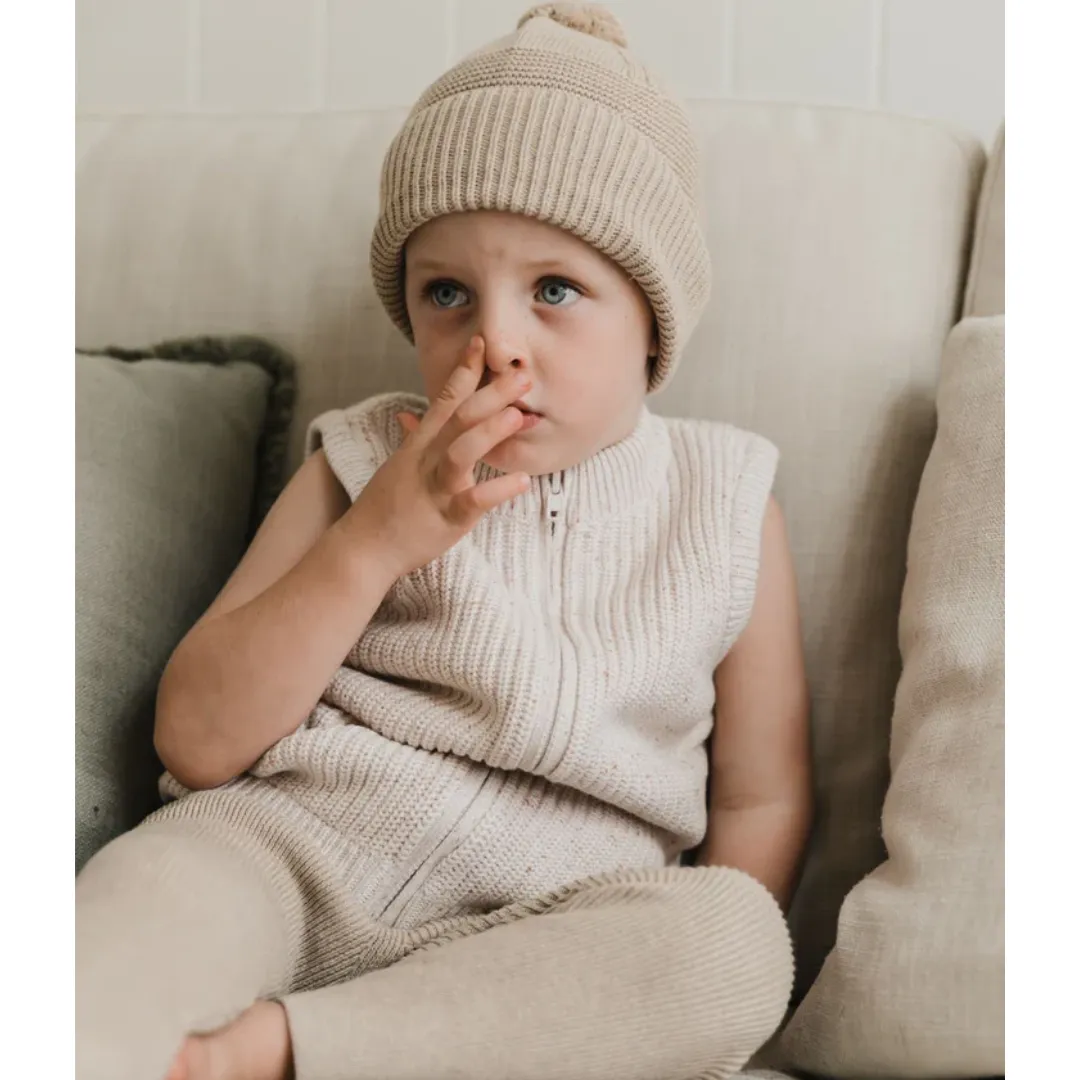 Knit Sherpa Vest - Oatmeal Speckle