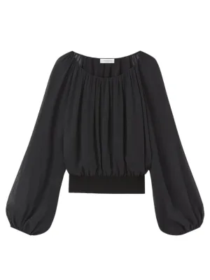 Lafayette 148 Gathered Neck Silk Georgette Blouse