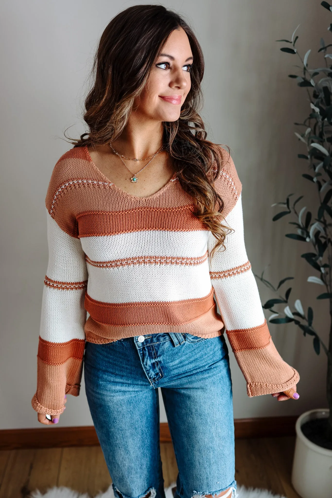 Lark Striped Sweater - Rust