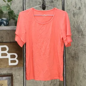 Lemon Way Women's Jersey Knit Flutter Sleeve Top Coral Medium