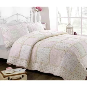 Light Peach Floral Patchwork Quilt Bedding Set