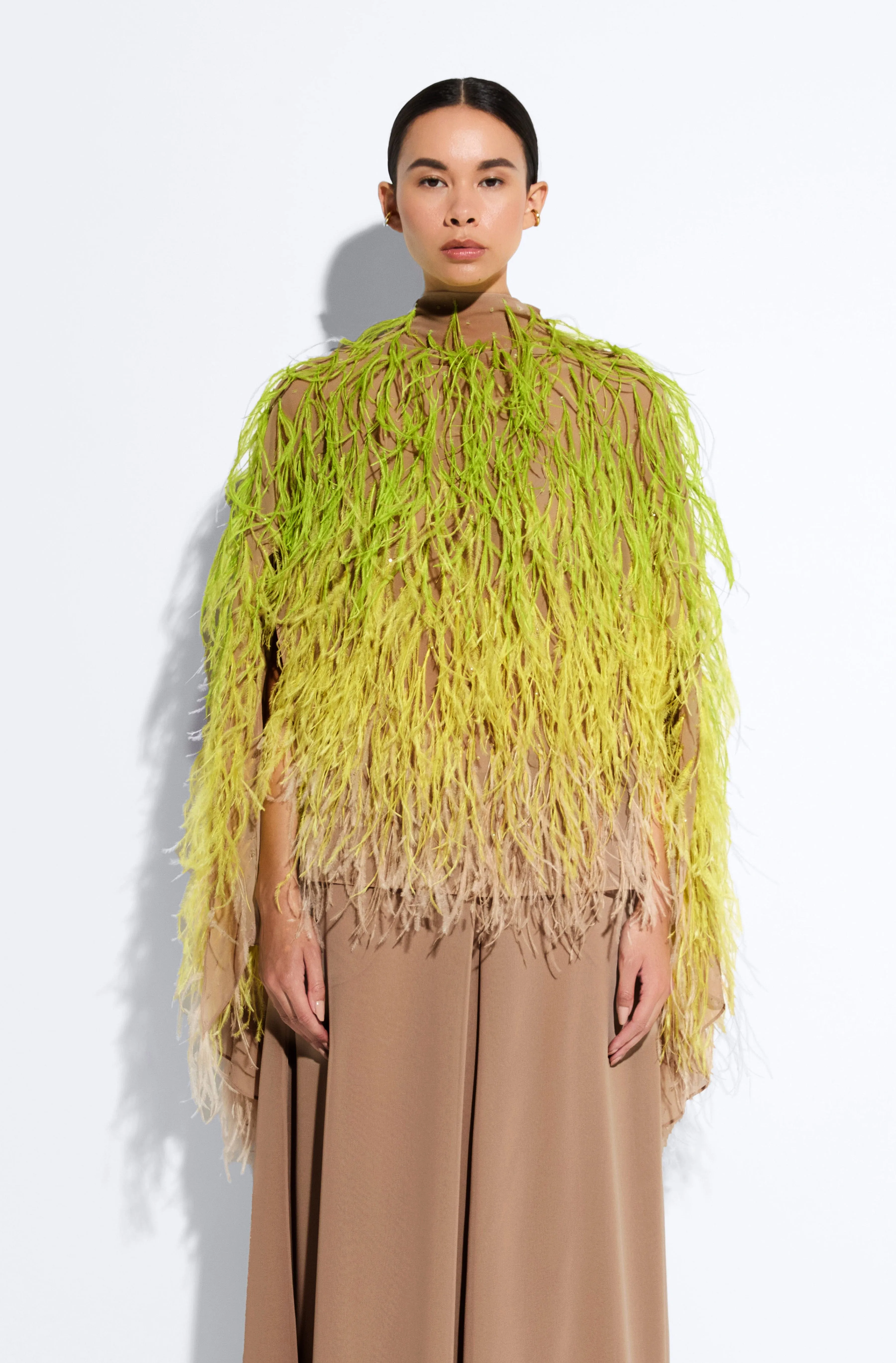 Lightweight Georgette Oversized Cape Tee With Feathers