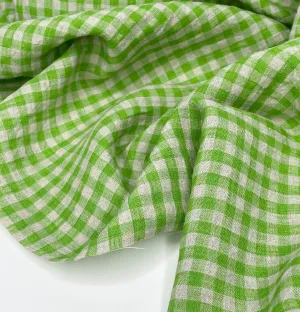 Lime - Yarn-Dyed Melange Linen Check - 1/2 metre