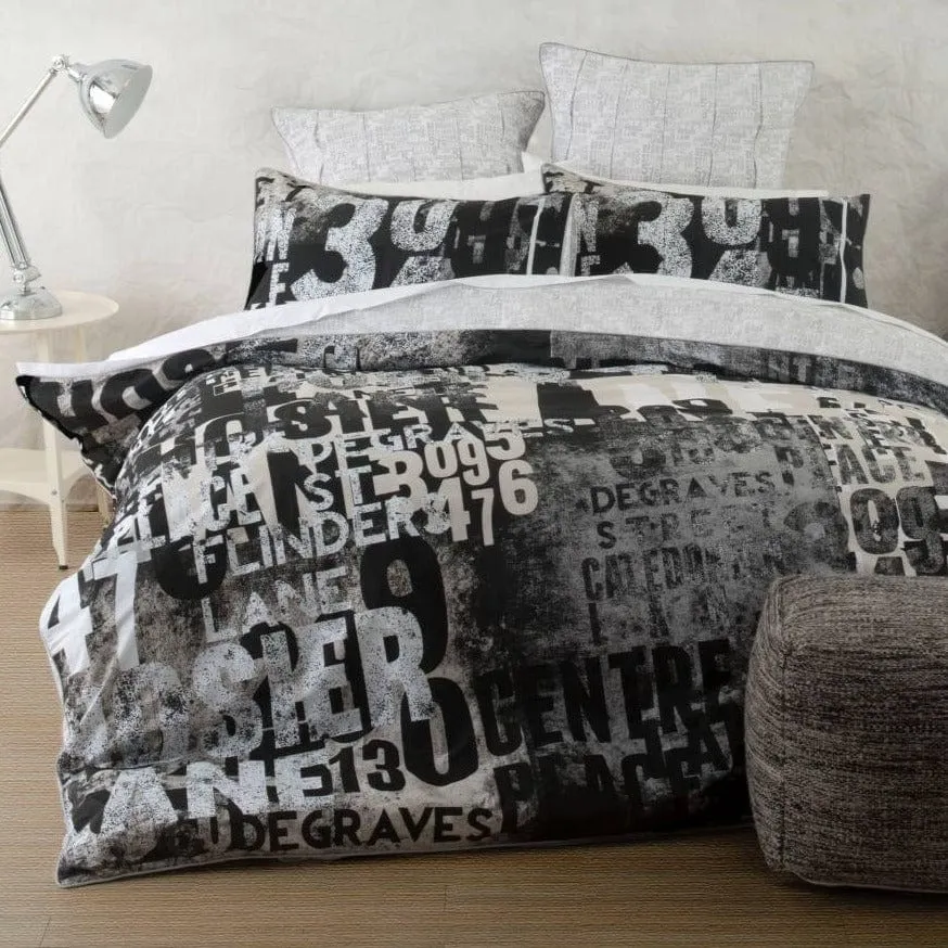 Linen House Charcoal Laneway Duvet Cover Set
