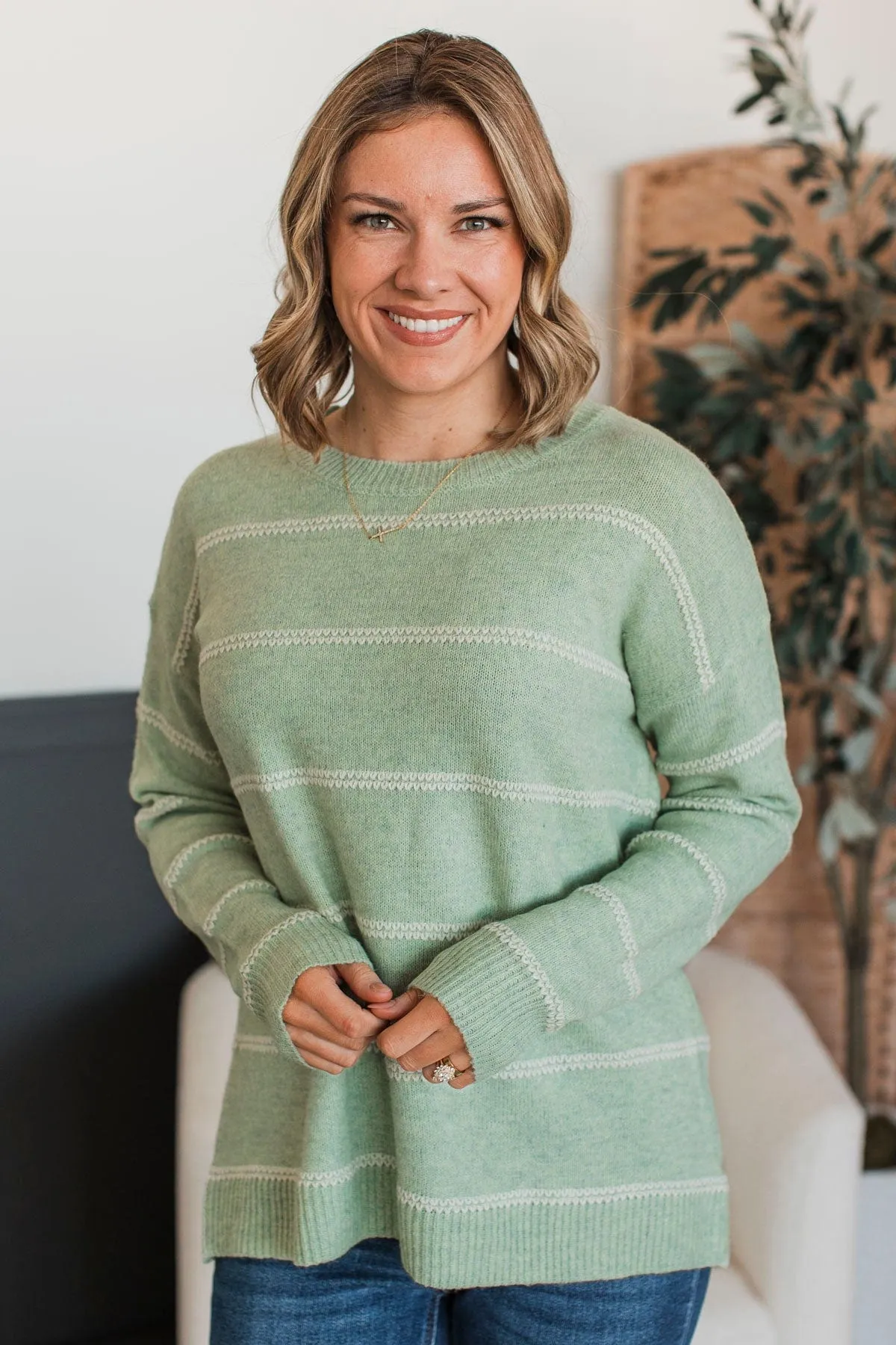 Looking Marvelous Striped Sweater- Mint