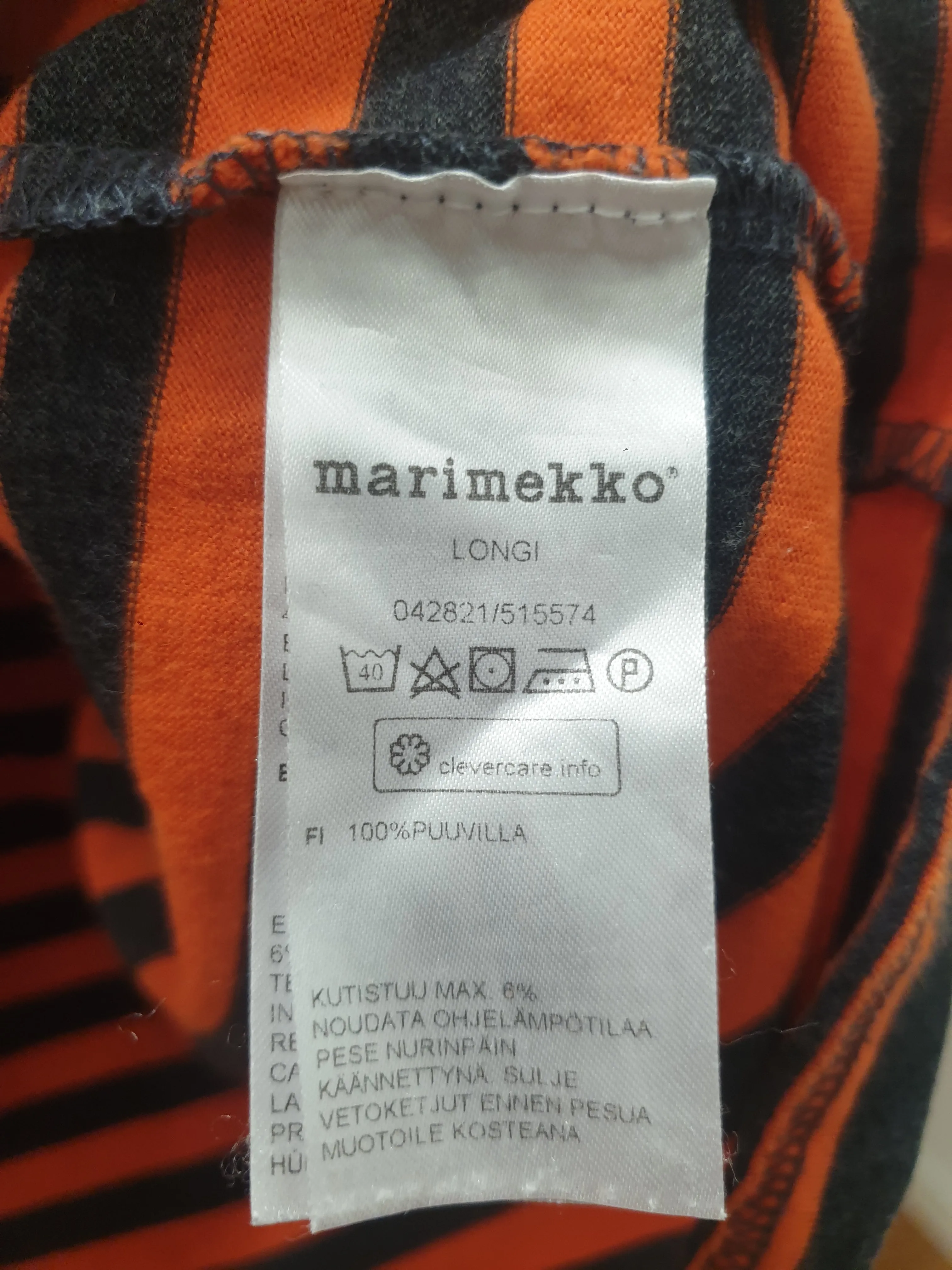 Marimekko orange and black long sleeve top size L, best fits 12-14