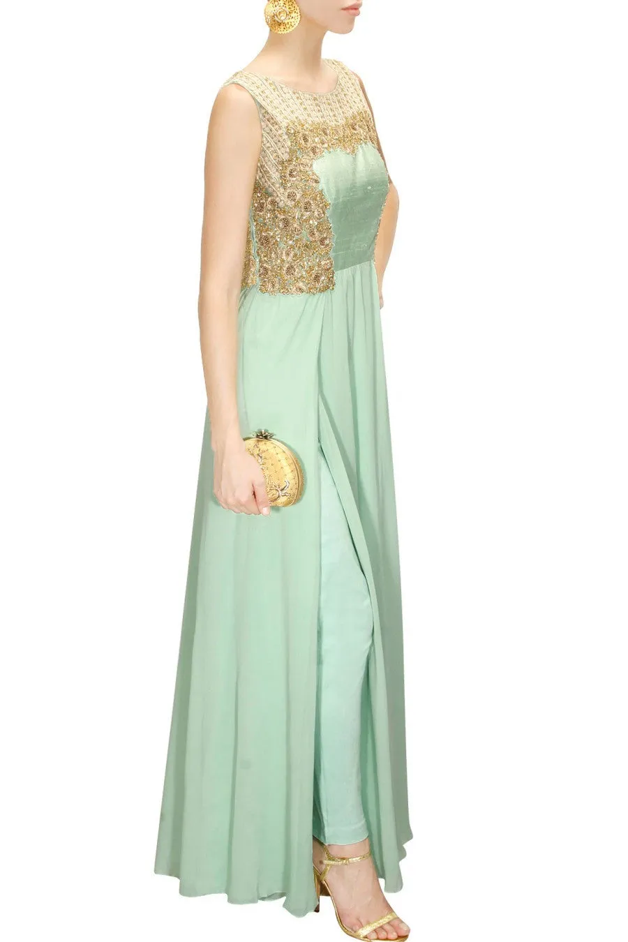 Mint Green Georgette Indo-Western Dress