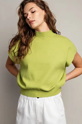 Mock Neck Short Sleeve Sweater Tank