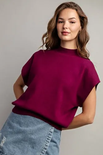 Mock Neck Short Sleeve Sweater Tank