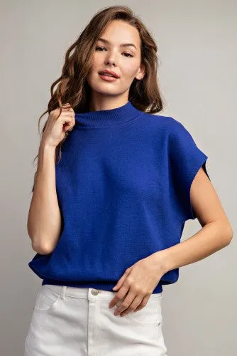 Mock Neck Short Sleeve Sweater Tank