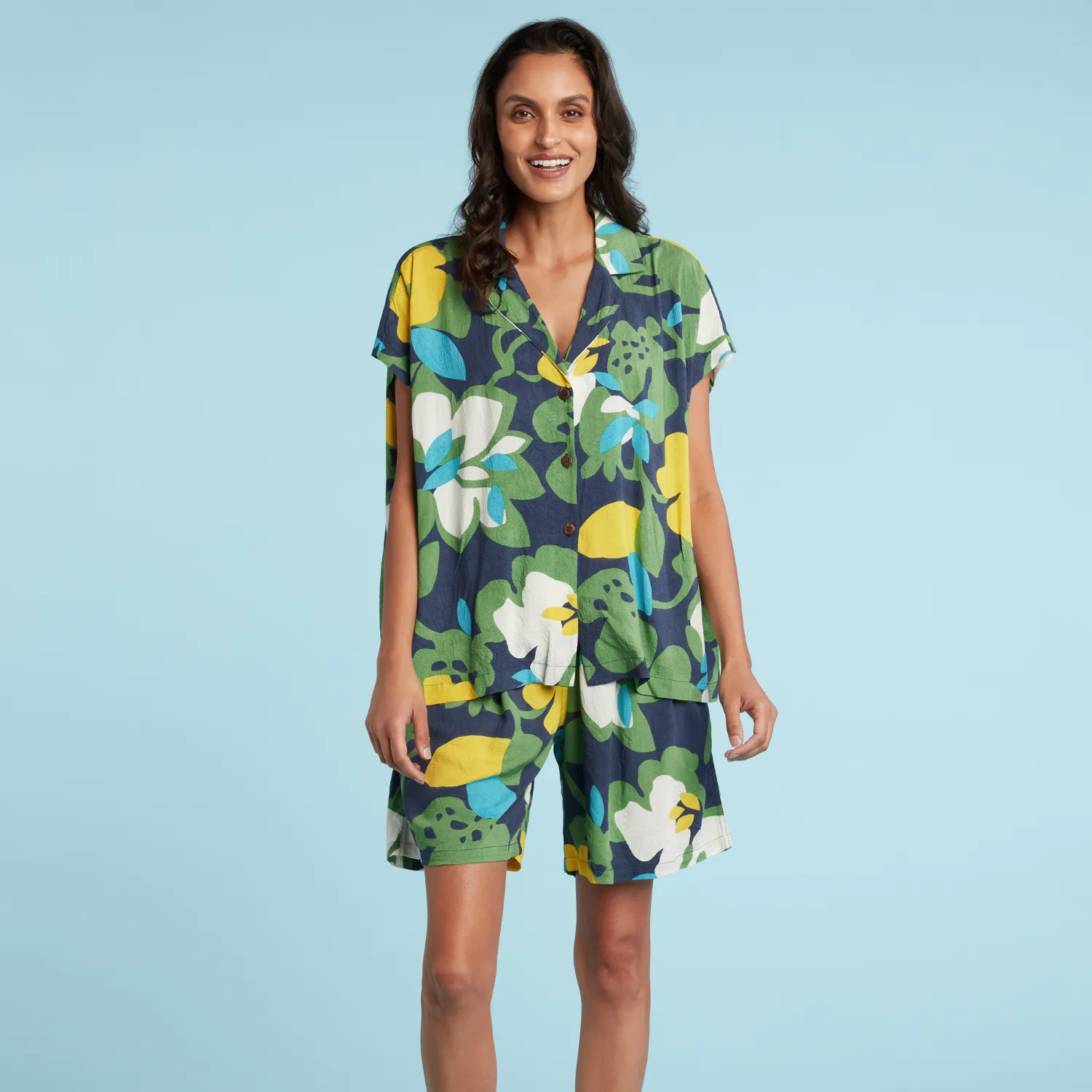 Modern Aloha Top - Hau Flower Blue