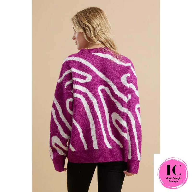 Move On Over Magenta Abstract Sweater