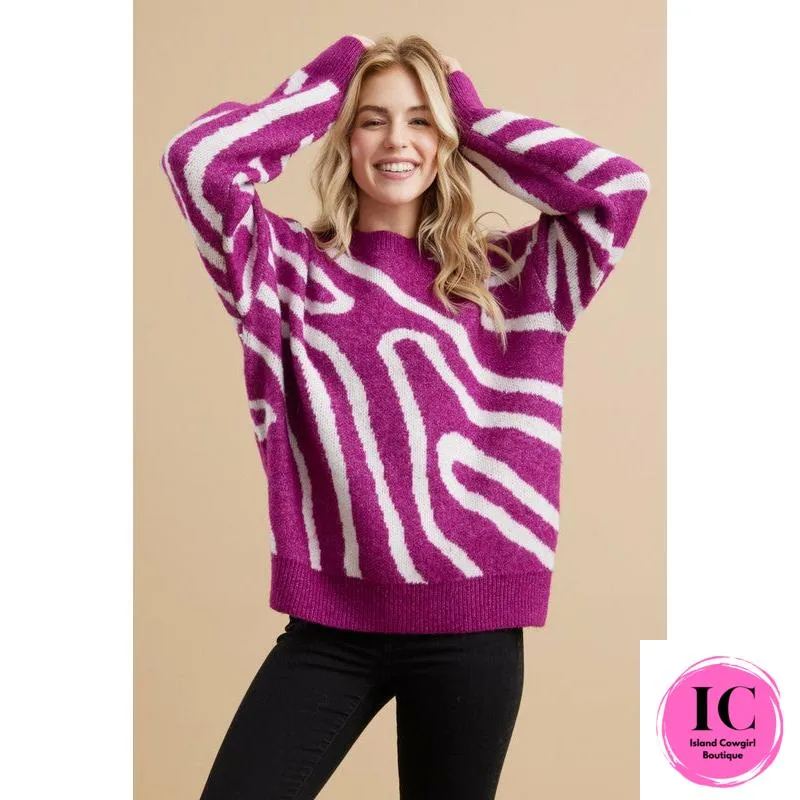 Move On Over Magenta Abstract Sweater