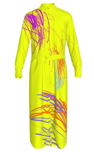 Neon Scribbs Double Georgette Maxi Shirt Dress